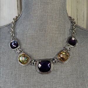 Elegant Silver with Faux Purple Stones and Abalone Shell Necklace